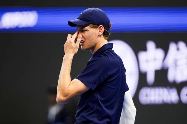 BEIJING, CHINA - SEPTEMBER 25: Jannik Sinner of Italy reacts in the Men s Singles Round of 32 match against Marin Cilic of Croatia on day 4 of the 2025 China Open at National Tennis Center on September 25, 2025 in Beijing, China.  Copyright: xVCGx 111593166689