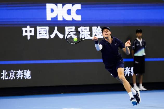 BEIJING, CHINA - SEPTEMBER 25: Jannik Sinner of Italy competes in the Men s Singles Round of 32 match against Marin Cilic of Croatia on day 4 of the 2025 China Open at National Tennis Center on September 25, 2025 in Beijing, China.  Copyright: xVCGx 111593166508