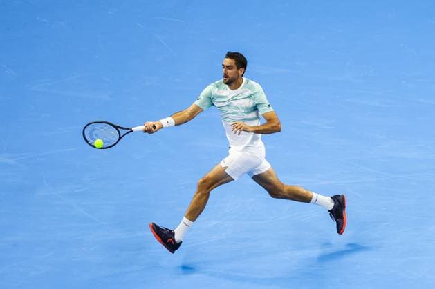 BEIJING, CHINA - SEPTEMBER 25: Marin Cilic of Croatia competes in the Men s Singles Round of 32 match against Jannik Sinner of Italy on day 4 of the 2025 China Open at National Tennis Center on September 25, 2025 in Beijing, China.  Copyright: xVCGx 111593160681