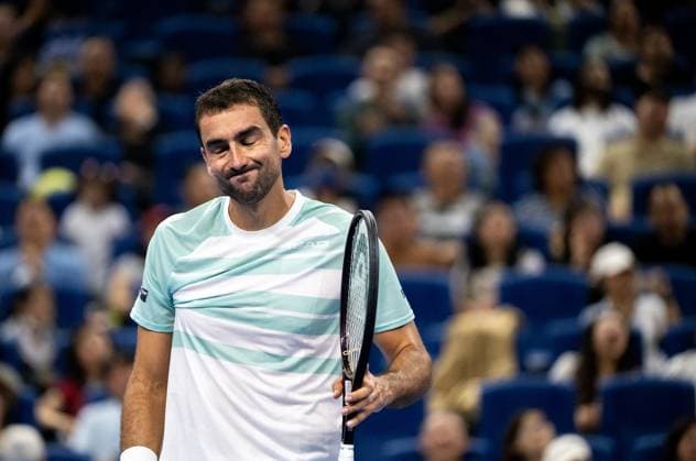 (250925) -- BEIJING, Sept. 25, 2025 -- Marin Cilic reacts during the men s singles first round match between Jannik Sinner of Italy and Marin Cilic of Croatia at 2025 China Open tennis tournament in Beijing, China, Sept. 25, 2025. ) (SP)CHINA-BEIJING-TENNIS-CHINA OPEN-MEN S SINGLES-FIRST ROUND (CN) HuxJingwen 