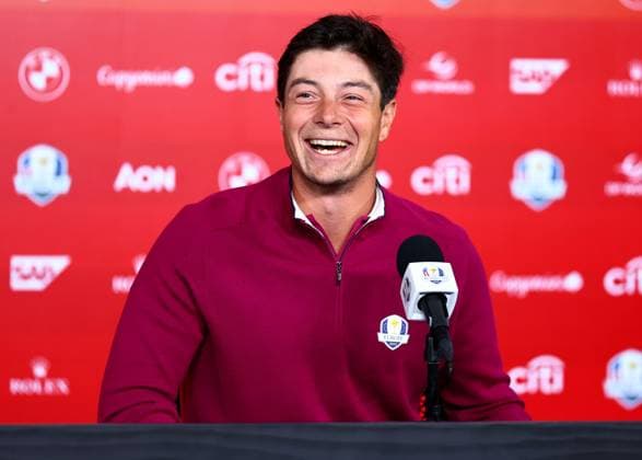 Viktor Hovland of Team Europe during a press conference, PK, Pressekonferenz 2025 Ryder Cup, Thursday Practice, Golf, Bethpage Black Golf Course, New York, USA - 25 Sep 2025New York Bethpage Black Golf Course New York (NY) United States of America EDITORIAL USE ONLY No use with unauthorised audio, video, data, fixture lists, club league logos or live services. Online in-match use limited to 120 images, no video emulation. No use in betting, games or single club league player publications. Copyright: xJamesxMarsh Shutterstockx 15500195j