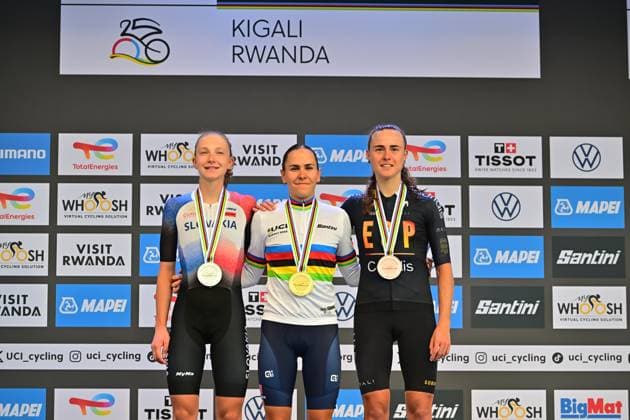 Gery Cília, ChladoÅˆova Viktoria, Blasi Paula Road Race Women U23 Road World Championships 2025 Rwanda Gery Cília France wins ahead of ChladoÅˆova Viktoria Slovakia , Blasi Paula Spain Road Race Women U23 World Championships WU Road Race WC Road World Cycling Championships 2025 Road World Championships 2025 UCI Cycling World Championships 119.3 km Kigali, Rwanda, World Championships WE ITT WC 25 09 2025