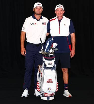 Sam Burns of Team USA and caddie. 2025 Ryder Cup, Thursday Practice, Golf, Bethpage Black Golf Course, New York, USA - 25 Sep 2025New York Bethpage Black Golf Course New York (NY) United States of America EDITORIAL USE ONLY No use with unauthorised audio, video, data, fixture lists, club league logos or live services. Online in-match use limited to 120 images, no video emulation. No use in betting, games or single club league player publications. Copyright: xJamesxMarsh Shutterstockx 15500195az