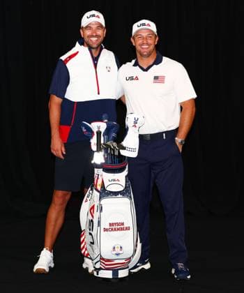 Bryson DeChambeau of Team USA and caddie. 2025 Ryder Cup, Thursday Practice, Golf, Bethpage Black Golf Course, New York, USA - 25 Sep 2025New York Bethpage Black Golf Course New York (NY) United States of America EDITORIAL USE ONLY No use with unauthorised audio, video, data, fixture lists, club league logos or live services. Online in-match use limited to 120 images, no video emulation. No use in betting, games or single club league player publications. Copyright: xJamesxMarsh Shutterstockx 15500195bc