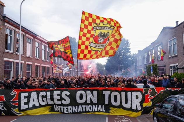 supporters of Go Ahead Eagles before the match Go Ahead Eagles v Fotbal Club FCSB, UEFA Europa League 2025 26 League Phase MD1, Go Ahead Eagles v Fotbal Club FCSB, Stadion De Adelaarshorst, September 25, 2025, Deventer, Netherlands.