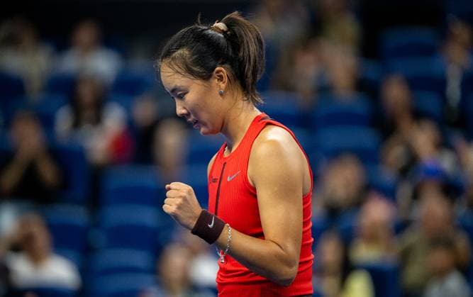 (250925) -- BEIJING, Sept. 25, 2025 -- Yuan Yue reacts during the women s singles first round match between Yuan Yue of China and Yulia Putintseva of Kazakhstan at 2025 China Open tennis tournament in Beijing, China, Sept. 25, 2025. ) (SP)CHINA-BEIJING-TENNIS-CHINA OPEN-WOMEN S SINGLES-FIRST ROUND (CN) HuxJingwen 