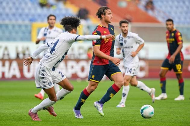 GenoaÕs Lorenzo Colombo in action during the Italian Cup soccer match between Genoa and Empoli at the Luigi Ferraris Stadium in Genoa, Italy - Thursday, Semptember 25, 2025. - Soccer .  Copyright: xTanoxPecoraro LaPressex