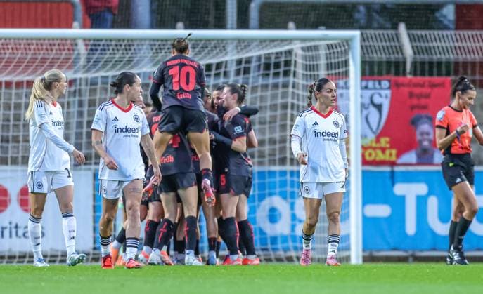DEU, Leverkusen, Bayer Leverkusen v Eintracht Frankfurt, Google Pixel Bundesliga, DFB, Saison 2526, Ulrich Haberland Stadion, 4 Spieltag, im Bild Vanessa Fudalla Bayer Leverkusen 21 erzielt das Tor zum 1 0, Jubel DFB DFL REGULATIONS PROHIBIT ANY USE OF PHOTOGRAPHS AS IMAGE SEQUENCES AND OR QUASI VIDEO, 25 09 2025, Copyright: HMBxMedia HendrikxHamelau
