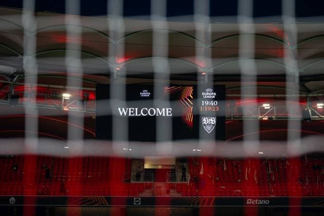 Pre-match, Goal net, Scoreboard Welcome GER, VfB Stuttgart vs Celta Vigo, Football, UEFA Europa League, Men, Matchday 1, Season 2025 2026, 25 09 2025, GER, VfB Stuttgart vs Celta Vigo, Football, UEFA Europa League, Men, Matchday 1, Season 2025 2026, 25 09 2025 Stuttgart Copyright: xEibner-Pressefoto WolfgangxFrankx EP_WFK