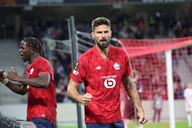 FOOTBALL : LOSC Lille vs SK Brann - UEFA Europa League - 25 09 2025 Joie de Olivier GIROUD (LOSC Lille) apres son but lors du match LOSC Lille vs SK Brann, UEFA Europa League phase de ligue, Decathlon Arena stade Pierre Mauroy, le 25 septembre 2025 - photo Laurent Sanson PsnewZ  Copyright: xLaurentxSANSONx xPsnewZx