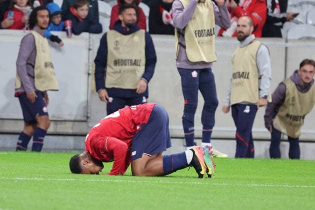 FOOTBALL : LOSC Lille vs SK Brann - UEFA Europa League - 25 09 2025 CÃ lÃ bration de Hamza IGAMANE (LOSC Lille) lors du match LOSC Lille vs SK Brann, UEFA Europa League phase de ligue, Decathlon Arena stade Pierre Mauroy, le 25 septembre 2025 - photo Laurent Sanson PsnewZ  Copyright: xLaurentxSANSONx xPsnewZx