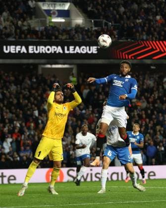 Genk goalkeeper Hendrik Van Crombrugge punches there ball clear from Youssef Chermiti of Rangers during the Europa League league phase match at Ibrox Stadium, Glasgow. Rangers v Genk - UEFA Europa League - League Phase - Ibrox Stadium, Glasgow, Lanarkshire, Scotland, UK - 25 Sep 2025Glasgow Ibrox Lanarkshire United Kingdom  Copyright: xO Rourke RangersxFC Shutterstockx 15504270o