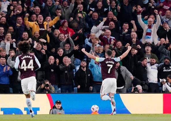 Birmingham, England, 25th September 2025. John McGinn of Aston Villa celebrates scoring the first goal during the Aston Villa vs Bologna UEFA Europa League match at Villa Park, Birmingham. Picture credit should read: Andrew Yates Sportimage EDITORIAL USE ONLY. No use with unauthorised audio, video, data, fixture lists, club league logos or live services. Online in-match use limited to 120 images, no video emulation. No use in betting, games or single club league player publications. SPI_014_AY_Villa_Bologna SPI-4162-0014