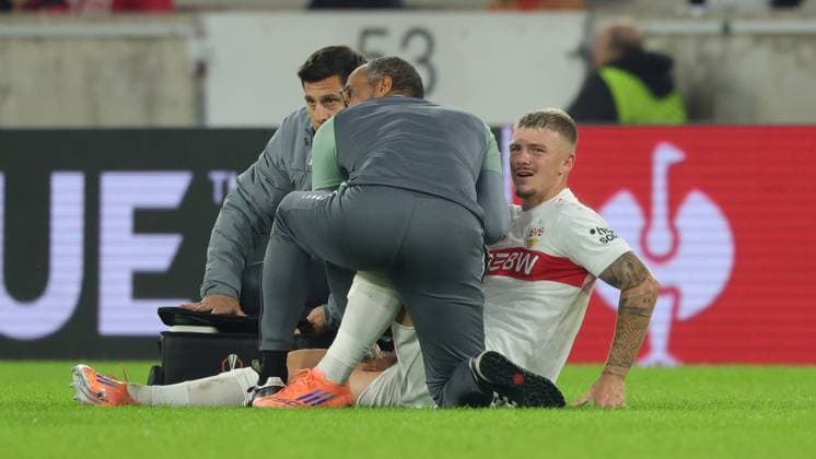Stuttgart , Europa League soccer VfB Stuttgart vs Celta Vigo, Finn Jeltsch VfB injured According to the regulations of the DFL German Football League, it is prohibited to use or have used photographs taken in the stadium and or of the match in the form of sequential images and or video-like photo series