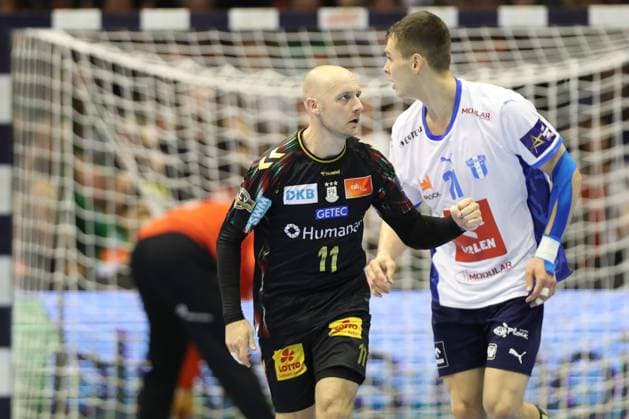 25 09 2025, xtgx, Handball, EHF Champions League, SC Magdeburg Wisla Plock v l Daniel Pettersson Magdeburg, 11 Jubel, Torjubel, jubelt ueber das Tor, celebrate the goal, celebration Magdeubrg