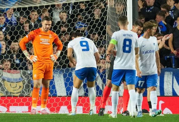 Rangers goalkeeper Jack Butland watches Hyeongyu Oh of Genk as he waits for penalty kick. Rangers v Genk, UEFA Europa League, Football, Ibrox Stadium, Glasgow, Scotland, UK - 25 Sep 2025Glasgow Ibrox Stadium Scotland United Kingdom EDITORIAL USE ONLY No use with unauthorised audio, video, data, fixture lists, club league logos or live services. Online in-match use limited to 120 images, no video emulation. No use in betting, games or single club league player publications. Copyright: xStuartxWallace Shutterstockx 15498613am