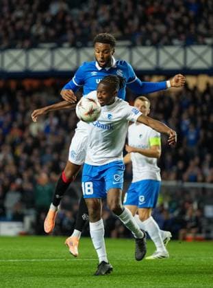 Youssef Chermiti of Rangers & Joris Kayembe of Genk Rangers v Genk, UEFA Europa League, Football, Ibrox Stadium, Glasgow, Scotland, UK - 25 Sep 2025Glasgow Ibrox Stadium Scotland United Kingdom EDITORIAL USE ONLY No use with unauthorised audio, video, data, fixture lists, club league logos or live services. Online in-match use limited to 120 images, no video emulation. No use in betting, games or single club league player publications. Copyright: xStuartxWallace Shutterstockx 15498613au