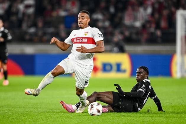 Jamie Leweling (VfB Stuttgart) und Ilaix Moriba (Real Club Celta de Vigo) battle for the ball during the UEFA Europa League 2025 26 League Phase MD1 match between VfB Stuttgart and Real Club Celta at Stuttgart Arena on September 25, 2025 in Stuttgart, Germany. (Photo by Harry Langer DeFodi Images) Jamie Leweling VfB Stuttgart and Ilaix Moriba Real Club Celta de Vigo battle for the ball during the UEFA Europa League 2025 26 League Phase MD1 match between VfB Stuttgart and Real Club Celta at Stuttgart Arena on September 25, 2025 in Stuttgart, Germany Photo by Harry Langer DeFodi Images