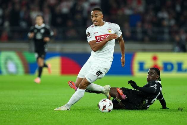 Soccer Europa League Matchday 1 VfB Stuttgart Celta Vigo on 25 09 2025 at the MHP Arena in Stuttgart Jamie Leweling Stuttgart , left Ilaix Moriba Vigo , right xMSx