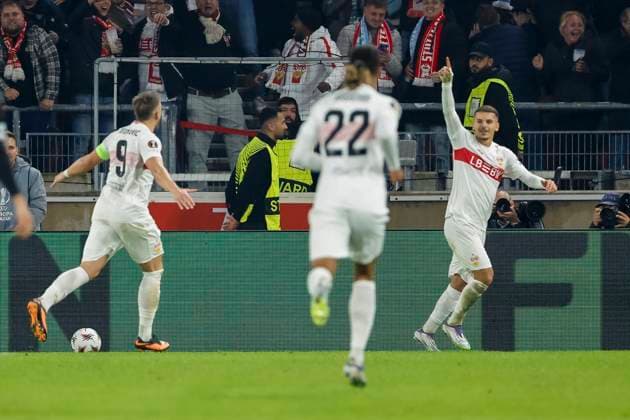 1 0 Goal for VfB Stuttgart by Badredine Bouanani VfB Stuttgart, 27 , Germany, Football, UEFA Europa League, Matchday 1, 2025 2026, VfB Stuttgart vs Celta Vigo, 25 09 2025, Arena Stuttgart, Stuttgart, Germany Stuttgart Arena Stuttgart Baden Württemberg Germany Copyright: xGrantxHubbsx