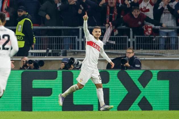 Badredine Bouanani VfB Stuttgart, 27 after his goal for 1 0 , Germany, Football, UEFA Europa League, Matchday 1, 2025 2026, VfB Stuttgart vs Celta Vigo, 25 09 2025, Arena Stuttgart, Stuttgart, Germany Stuttgart Arena Stuttgart Baden Württemberg Germany Copyright: xGrantxHubbsx