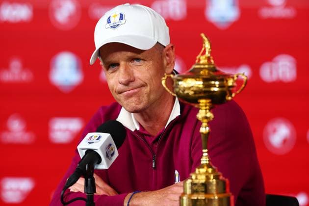 Luke Donald Captain of Team Europe during a press conference, PK, Pressekonferenz 2025 Ryder Cup, Thursday Practice, Golf, Bethpage Black Golf Course, New York, USA - 25 Sep 2025New York Bethpage Black Golf Course New York (NY) United States of America EDITORIAL USE ONLY No use with unauthorised audio, video, data, fixture lists, club league logos or live services. Online in-match use limited to 120 images, no video emulation. No use in betting, games or single club league player publications. Copyright: xJamesxMarsh Shutterstockx 15500195dy