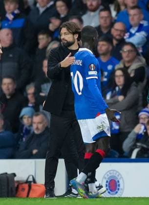 Rangers Manager Russell Martin with Mohamed Diomande of Rangers after Diomande was sent off by Referee Matej Jug. Rangers v Genk, UEFA Europa League, Football, Ibrox Stadium, Glasgow, Scotland, UK - 25 Sep 2025Glasgow Ibrox Stadium Scotland United Kingdom EDITORIAL USE ONLY No use with unauthorised audio, video, data, fixture lists, club league logos or live services. Online in-match use limited to 120 images, no video emulation. No use in betting, games or single club league player publications. Copyright: xStuartxWallace Shutterstockx 15498613bq