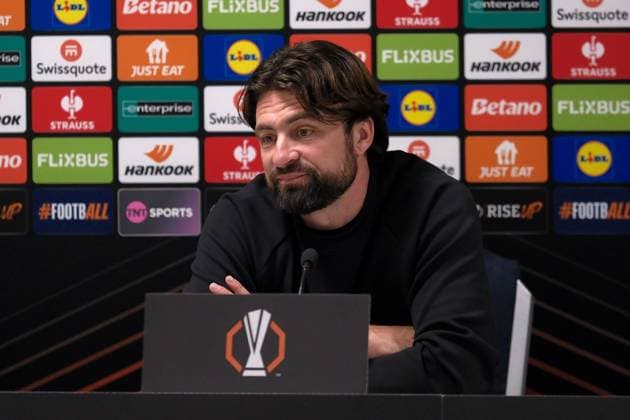UK: Rangers v Genk, UEFA Europa League at Ibrox Stadium, Glasgow, Scotland on 25 September 2025: Pictured: Rangers Coach Russell Martin attends the after-match press conference, PK, Pressekonferenz Glasgow Ibrox Stadium Scotland Copyright: xAlexxToddx