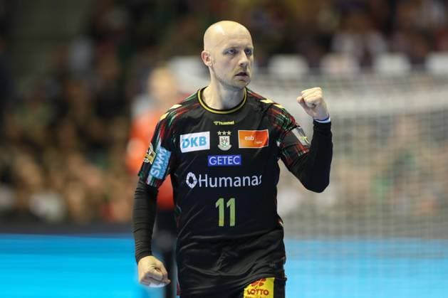 25 09 2025, xtgx, Handball, EHF Champions League, SC Magdeburg Wisla Plock v l Daniel Pettersson Magdeburg, 11 Jubel, Torjubel, jubelt ueber das Tor, celebrate the goal, celebration Magdeubrg
