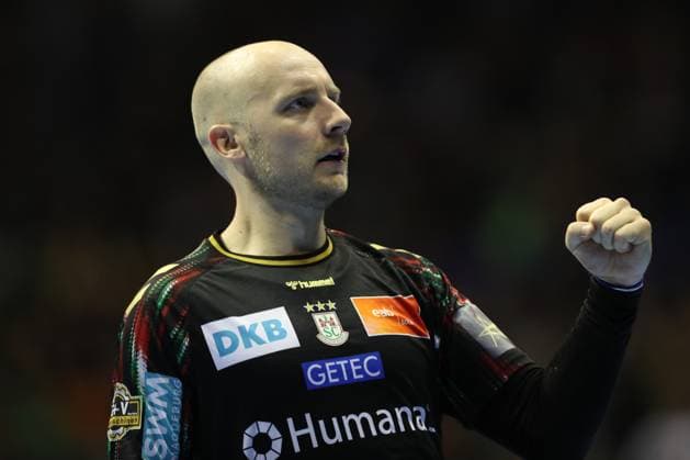 25 09 2025, xtgx, Handball, EHF Champions League, SC Magdeburg Wisla Plock v l Daniel Pettersson Magdeburg, 11 Jubel, Torjubel, jubelt ueber das Tor, celebrate the goal, celebration Magdeubrg