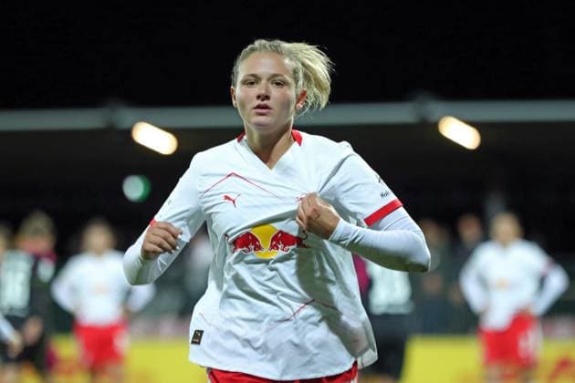 Soccer Bundesliga Women RB Leipzig vs Hamburger SV 25 09 25 Marleen Schimmer 14, RB Leipzig Portrait Soccer, Google Pixel Women Bundesliga, Season 2025 2026, 4 Matchday RB Leipzig vs Hamburger SV on 25 09 25, Red Bull Arena, Leipzig DFB REGULATIONS PROHIBIT ANY USE OF PHOTOGRAPHS AS IMAGE SEQUENCES AND OR QUASI VIDEO Copyright: xBEAUTIFULxSPORTS JanxKaeferx
