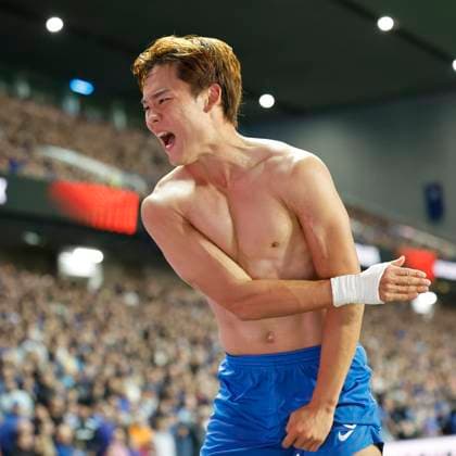 Rangers v KRC Genk UEFA Europa League Oh Hyeon-Gyu of KRC Genk celebrates scoring his teams first goal during the UEFA Europa League match at Ibrox Stadium, Glasgow UK Newspapers OUT Copyright: xFredxPalmerx FIL-22274-0088