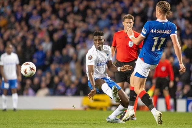Rangers v KRC Genk Europa League 25 09 2025. Ibrahima Sory Bangoura of KRC Genk during the UEFA Europa League, Rangers FC vs KRC Genk, Ibrox Stadium, Glasgow, Scotland. 25 09 2025 Govan Ibrox Stadium Glasgow Scotland Editorial use only , Copyright: xColinxPoultneyx PSI-22901-0035