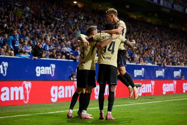 September 25, 2025, Oviedo, Asturias, Spain: Robert Lewandowski of FC Barcelona, Barca celebrates after scoring goal during the LaLiga EA Sports match between Real Oviedo and FC Barcelona at Carlos Tartiere on September 25, 2025, in Oviedo, Spain. Oviedo Spain - ZUMAa181 20250925_zaa_a181_073 Copyright: xRicardoxLarreinax