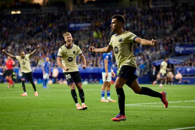 Real Oviedo v FC Barcelona, Barca - LaLiga EA Sports Eric Garcia of FC Barcelona celebrates after scoring the team s first goal during the LaLiga EA Sports match between Real Oviedo and FC Barcelona at Carlos Tartiere on September 25, 2025, in Oviedo, Spain. Oviedo Carlos Tartiere Asturias Spain RL_ROVvFCB_000192 Copyright: xRicardoxLarreinax