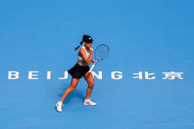 BEIJING, CHINA - SEPTEMBER 26: Kamilla Rakhimova of Russia reacts in the Women s Singles Round of 64 match against Coco Gauff of the United States on day 5 of the 2025 China Open at National Tennis Center on September 26, 2025 in Beijing, China.  Copyright: xVCGx 111593310254