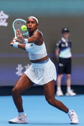 BEIJING, CHINA - SEPTEMBER 26: Coco Gauff of the United States returns a shot in the Women s Singles Round of 64 match against Kamilla Rakhimova of Russia on day 5 of the 2025 China Open at National Tennis Center on September 26, 2025 in Beijing, China.  Copyright: xVCGx 111593308812
