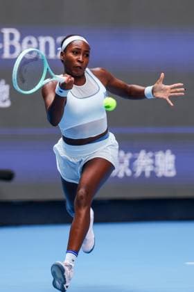 BEIJING, CHINA - SEPTEMBER 26: Coco Gauff of the United States returns a shot in the Women s Singles Round of 64 match against Kamilla Rakhimova of Russia on day 5 of the 2025 China Open at National Tennis Center on September 26, 2025 in Beijing, China.  Copyright: xVCGx 111593308747