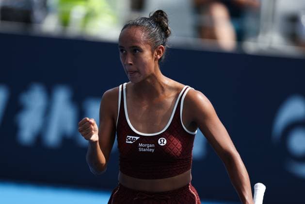 BEIJING, CHINA - SEPTEMBER 26: Leylah Fernandez of Canada reacts in the Women s Singles Round of 64 match against Maria Sakkari of Greece on day 5 of the 2025 China Open at National Tennis Center on September 26, 2025 in Beijing, China.  Copyright: xVCGx 111593309526