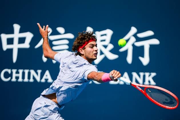 BEIJING, CHINA - SEPTEMBER 26: Flavio Cobolli of Italy returns a shot in the Men s Singles Round of 32 match against Andrey Rublev on day 5 of the 2025 China Open at National Tennis Center on September 26, 2025 in Beijing, China.  Copyright: xVCGx 111593311904