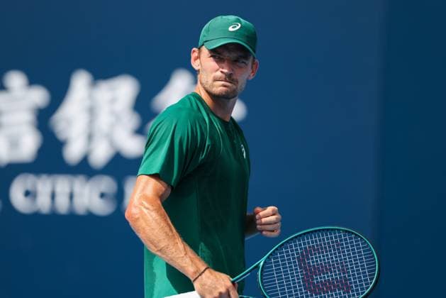 BEIJING, CHINA - SEPTEMBER 26: David Goffin of Belgium reacts in the Men s Singles Round of 32 match against Arthur Rinderknech of France on day 5 of the 2025 China Open at National Tennis Center on September 26, 2025 in Beijing, China.  Copyright: xVCGx 111593316905