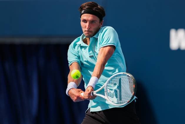BEIJING, CHINA - SEPTEMBER 26: Arthur Rinderknech of France returns a shot in the Men s Singles Round of 32 match against David Goffin of Belgium on day 5 of the 2025 China Open at National Tennis Center on September 26, 2025 in Beijing, China.  Copyright: xVCGx 111593316990