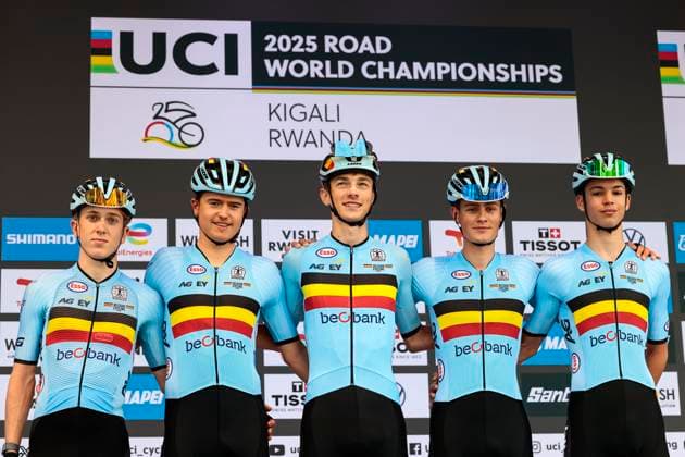 2025 UCI Road World Championships Kigali Rwanda 2025 UCI Road World Championships Kigali Rwanda - Men Junior Road Race - Kigali - Kigali 119,2 km - 26 09 2025 - Edouard Claisse (Belgium) - Thor Michielsen (Belgium) - Seff Van Kerckhove (Belgium) - Mats Vanden Eynde (Belgium) - Tuur Verbeeck (Belgium) - photo Luca Bettini SprintCyclingAgency 2025 Kigali Rwanda  Copyright: xLucaxBettinix xSprintcyclingagencyx