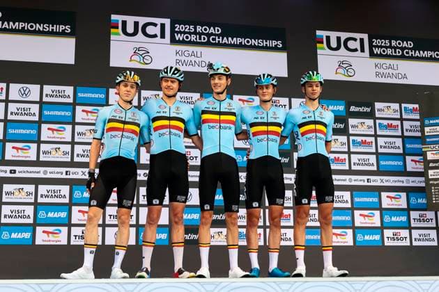 2025 UCI Road World Championships Kigali Rwanda 2025 UCI Road World Championships Kigali Rwanda - Men Junior Road Race - Kigali - Kigali 119,2 km - 26 09 2025 - Edouard Claisse (Belgium) - Thor Michielsen (Belgium) - Seff Van Kerckhove (Belgium) - Mats Vanden Eynde (Belgium) - Tuur Verbeeck (Belgium) - photo Luca Bettini SprintCyclingAgency 2025 Kigali Rwanda  Copyright: xLucaxBettinix xSprintcyclingagencyx