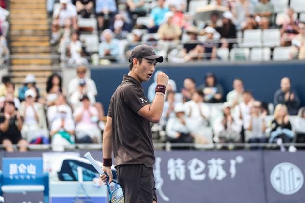 BEIJING, CHINA - SEPTEMBER 26: Shang Juncheng of China reacts in the Men s Singles Round of 32 match against Arthur Cazaux of France on day 5 of the 2025 China Open at National Tennis Center on September 26, 2025 in Beijing, China.  Copyright: xVCGx 111593326581