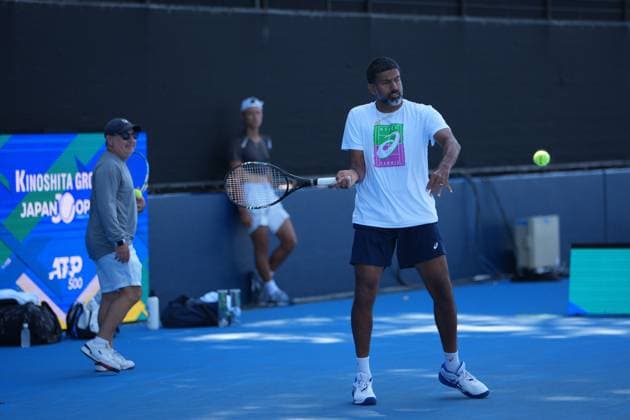 India s Rohan Bopanna and partner japan s Takeru Yuzuki???????? during the practise session ahead of their 2nd round match in Men s Doubles in Japan open tennis tournament ATP500 2025 at Ariake Tennis stadium in Tokyo, Japan on September 26, 2025  Copyright: xRanjithxKumar IPAxSportx xipa-agency.netx xx IPA_65760984 IPA_Agency_IPA65760984