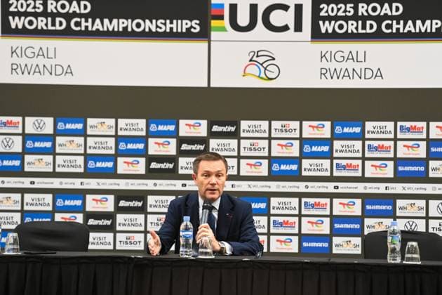 2025 UCI Road World Championships Picture by Simon Wilkinson SWpix.com - 26 09 2025 - Cycling - 2025 UCI Road World Championships - Kigali Convention Centre, Kigali, Rwanda - press conference, PK, Pressekonferenz - UCI President David Lappartient Copyright: x xSWpix.comx(t axPhotographyxHubxLtd)xSimonxWilkinson SWpix.comx SWP-3030-7110