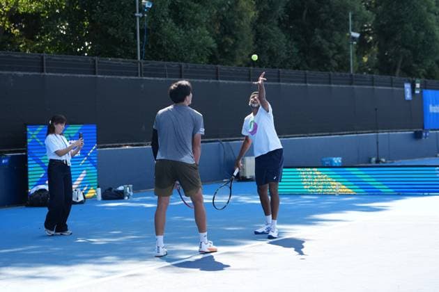 India s Rohan Bopanna and partner japan s Takeru Yuzuki???????? during the practise session ahead of their 2nd round match in Men s Doubles in Japan open tennis tournament ATP500 2025 at Ariake Tennis stadium in Tokyo, Japan on September 26, 2025  Copyright: xRanjithxKumar IPAxSportx xipa-agency.netx xx IPA_65761037 IPA_Agency_IPA65761037