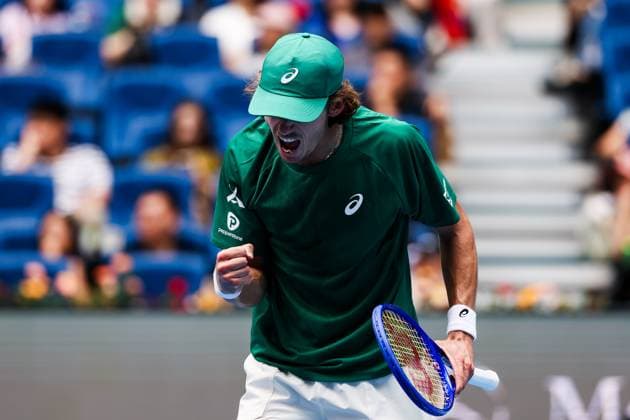 BEIJING, CHINA - SEPTEMBER 26: Alex De Minaur of Australia reacts in the Men s Singles Round of 32 match against Yunchaokete Bu of China on day 5 of the 2025 China Open at National Tennis Center on September 26, 2025 in Beijing, China.  Copyright: xVCGx 111593329725