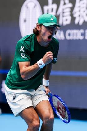 BEIJING, CHINA - SEPTEMBER 26: Alex De Minaur of Australia reacts in the Men s Singles Round of 32 match against Yunchaokete Bu of China on day 5 of the 2025 China Open at National Tennis Center on September 26, 2025 in Beijing, China.  Copyright: xVCGx 111593329662